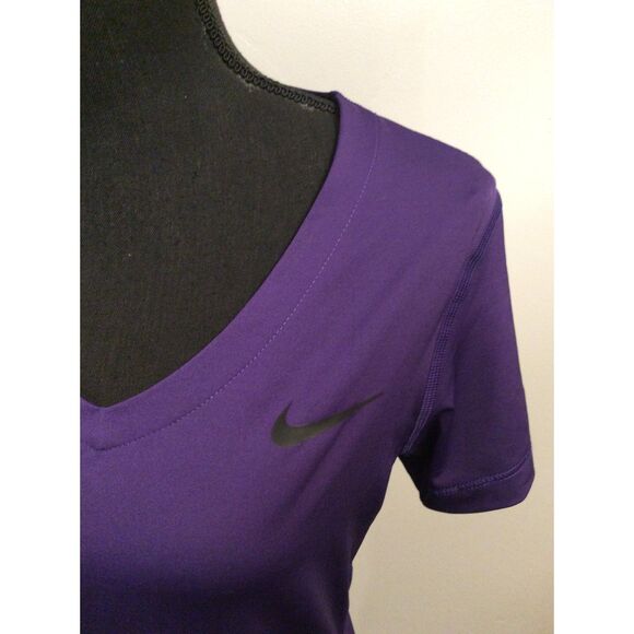 Purple Nike Pro Short sleeve V Neck Women's Large L Swoosh - Picture 5 of 5